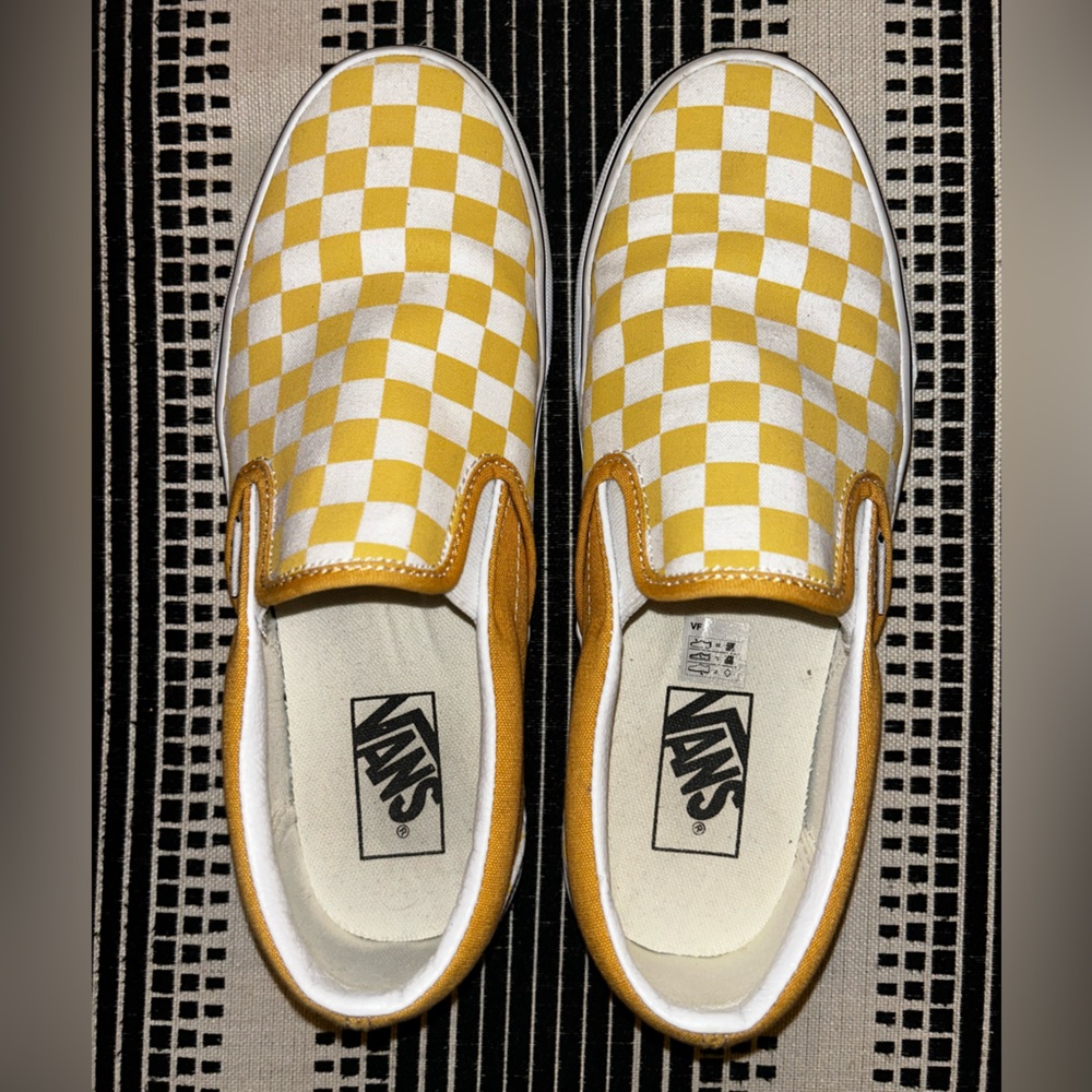 VANS Classic slip-on yellow checkerboard shoes women Sz 8